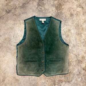 Vintage Marsh Landing Emerald Green Suede Western Snap Front Vest Size L